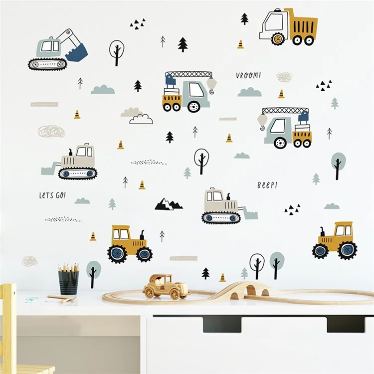 BR459 3Pcs / Set Cartoon Engineering Vehicle PVC Wall Stickers Removable DIY Wall Decal Home Decor for Kids Room (No EN71 Certification)