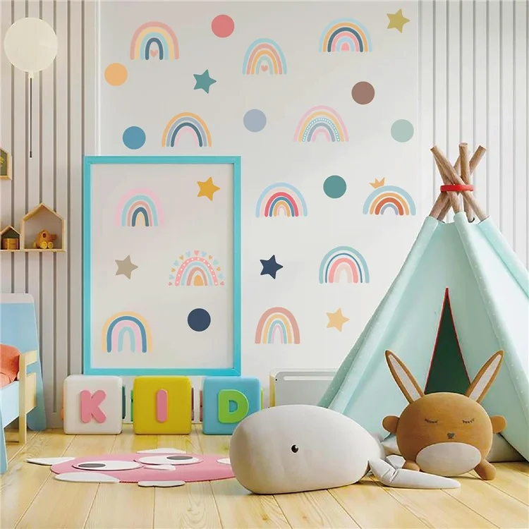 76Pcs / Set Wall Stickers Cartoon Rainbow Star Dot PVC Stickers Festival Wall Window Decoration (No EN71 Certification)