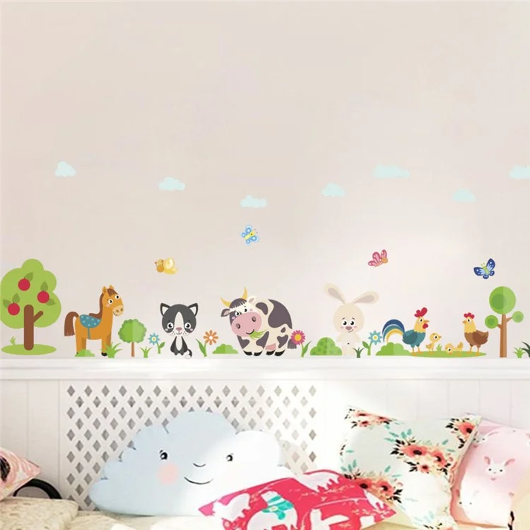 ZY878 Lovely Animals Farm Skirting Stickers Kids Room Bedroom Cow Horse Pig Chicken Mural Art DIY PVC Wall Decal (Sem Certificação EN71)