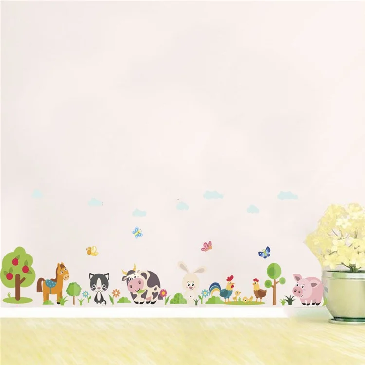 ZY878 Lovely Animals Farm Skirting Stickers Kids Room Bedroom Cow Horse Pig Chicken Mural Art DIY PVC Wall Decal (Sem Certificação EN71)