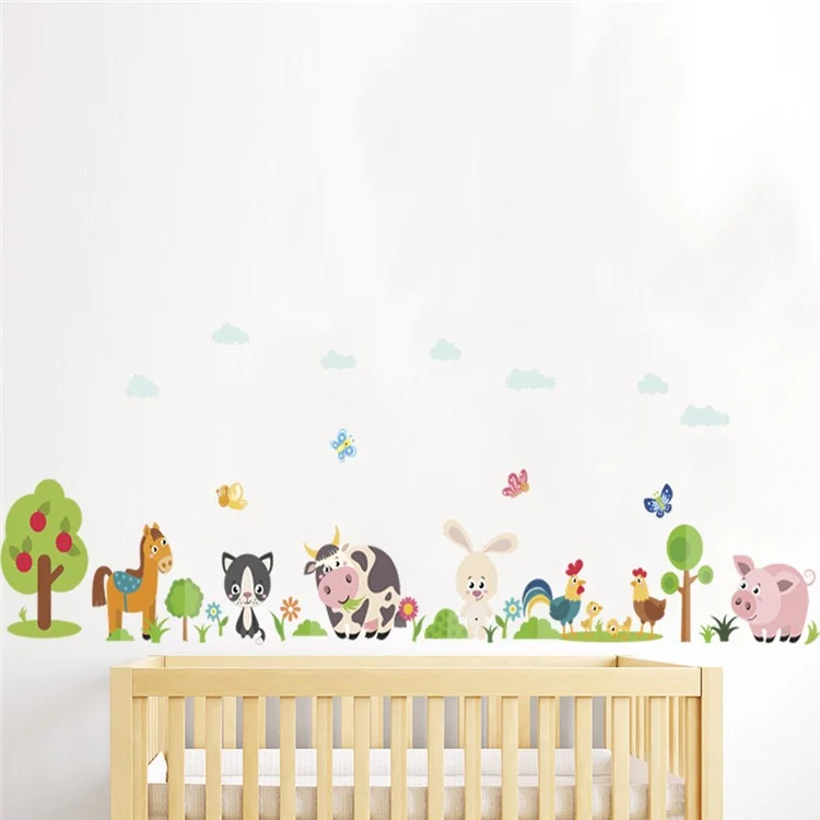 ZY878 Lovely Animals Farm Skirting Stickers Kids Room Bedroom Cow Horse Pig Chicken Mural Art DIY PVC Wall Decal (Sem Certificação EN71)