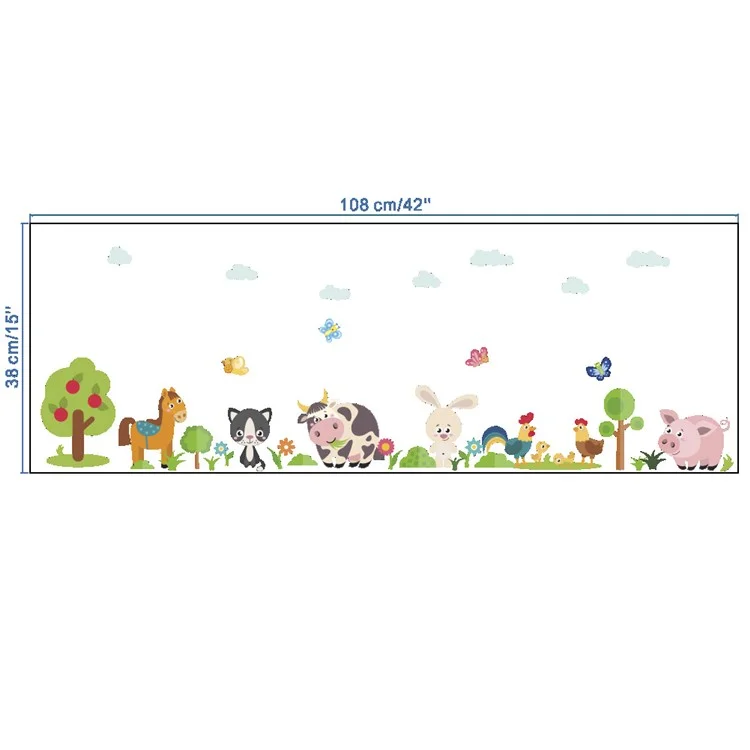 ZY878 Lovely Animals Farm Skirting Stickers Kids Room Bedroom Cow Horse Pig Chicken Mural Art DIY PVC Wall Decal (Sem Certificação EN71)
