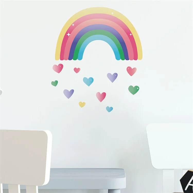 FX-F08 1 Set Removable Nursery Wall Decal Stickers Cartoon Rainbow Colourful Love Heart Wallpaper Children Room Art Decor (No EN71 Certification)