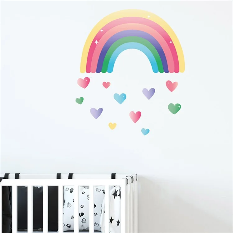 FX-F08 1 Set Removable Nursery Wall Decal Stickers Cartoon Rainbow Colourful Love Heart Wallpaper Children Room Art Decor (No EN71 Certification)