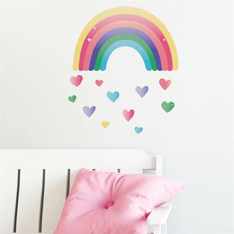 FX-F08 1 Set Removable Nursery Wall Decal Stickers Cartoon Rainbow Colourful Love Heart Wallpaper Children Room Art Decor (No EN71 Certification)
