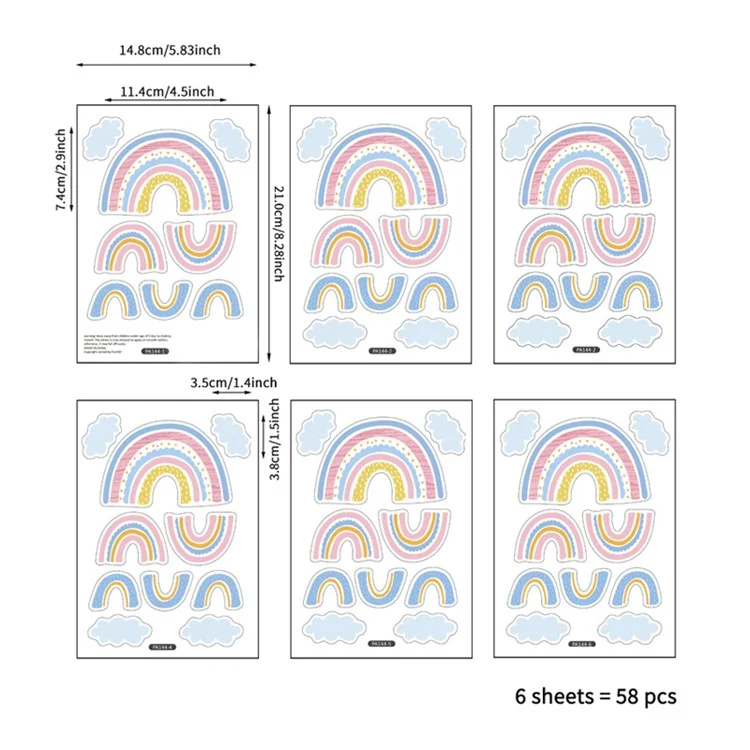 58pcs / Definir Adesivos de Parede de Arco -íris de Desenho Animado Decalques de Pvc Quarto Garotas Decoração de Parede de Quarto (sem Certificação En71)