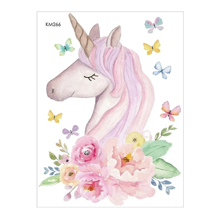 KM266 Cartoon Pink Horse Wall Stickers for Kids Room Girl Bedroom Wall Decals Decorative Stickers (No EN71 Certification)