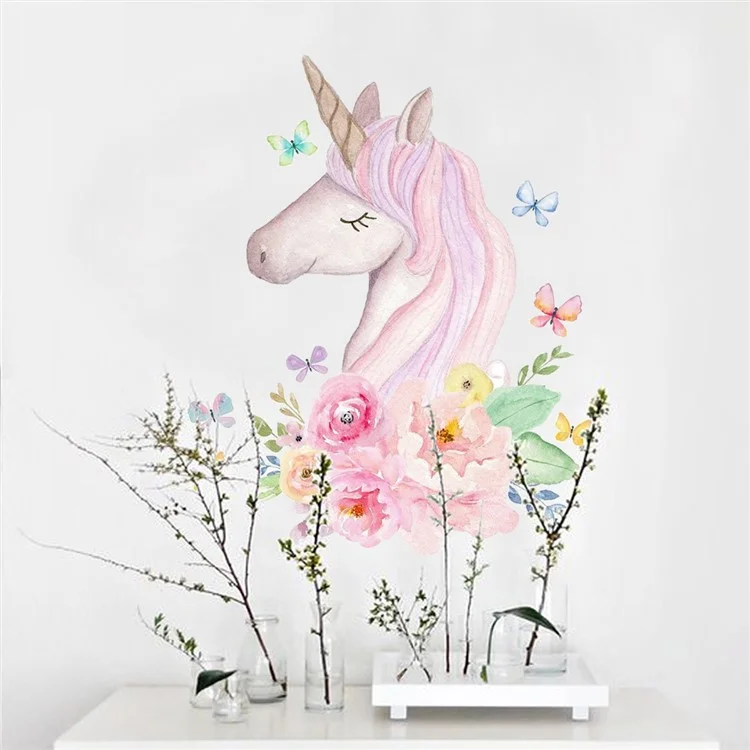 KM266 Cartoon Pink Horse Wall Stickers for Kids Room Girl Bedroom Wall Decals Decorative Stickers (No EN71 Certification)