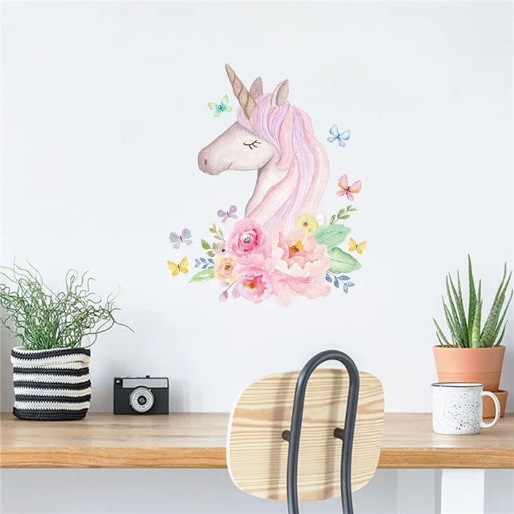 KM266 Cartoon Pink Horse Wall Stickers for Kids Room Girl Bedroom Wall Decals Decorative Stickers (No EN71 Certification)