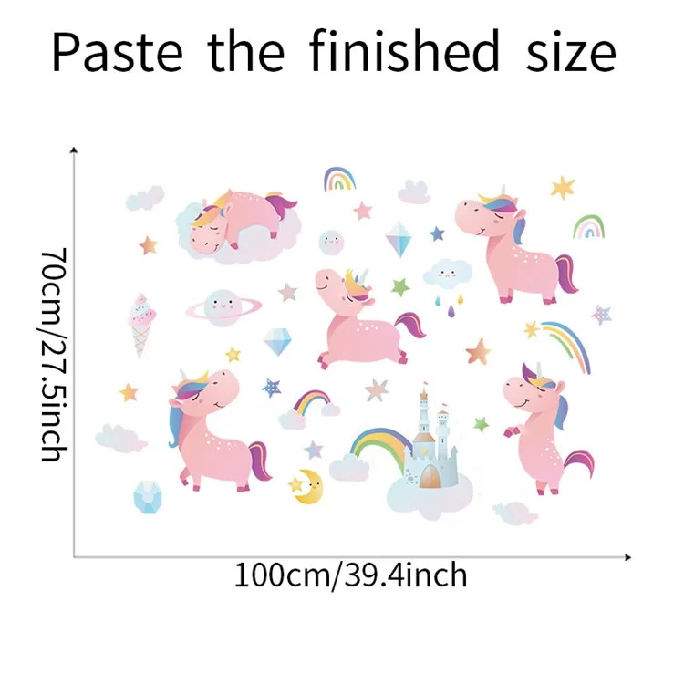 HY4020 4Pcs / Set Cartoon Pink Horse with Rainbows Wall Stickers DIY Mural Art Decor for Kids Room Girl Bedroom Wall Decals (No EN71 Certification)