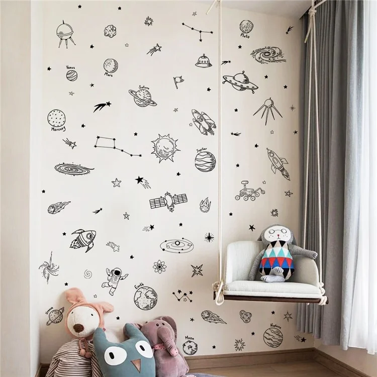 MS8069-NH 4pcs / Set Kids Room Schlafzimmer Wand Dekorative Aufkleber Cartoon Universe Planet Wandaufkleber (keine EN71 -zertifizierung)