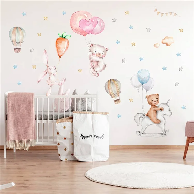 Zsz1337-z 4pcs / Pegatizas de Pared de Oso de Dibujos Animados de la Pared Para Niños Dermanidamiento de la Pared Del Dormitorio Baby Pegatinas Decorativas Lindas (sin Certificación En71)