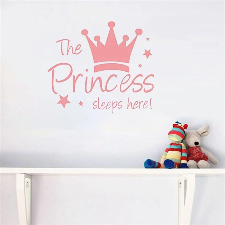 YJ912 1 Ensemble Stickers Muraux Couronne de Princesse PVC Décoration Murale pour Chambre d'Enfant (Pas de Certification EN71), 28x32cm - Rose 