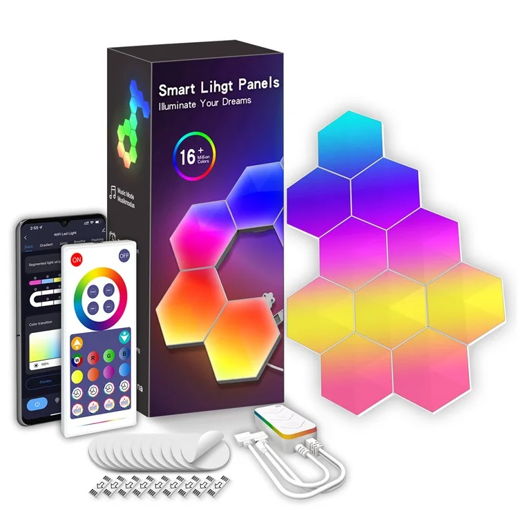 LIXINCORDA 6Pcs RGBIC LED Wall Lamp with Smart APP Voice Control DIY Hexagonal Honeycomb LED Light (Tuya WiFi Version)