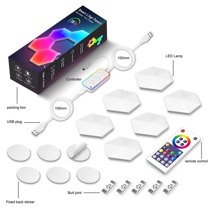 LIXINCORDA 6Pcs RGBIC LED Wall Lamp with Smart APP Voice Control DIY Hexagonal Honeycomb LED Light (Tuya WiFi Version)