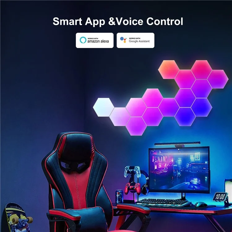 LIXINCORDA 6Pcs RGBIC LED Wall Lamp with Smart APP Voice Control DIY Hexagonal Honeycomb LED Light (Tuya WiFi Version)