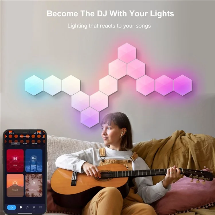 LIXINCORDA 6Pcs RGBIC LED Wall Lamp with Smart APP Voice Control DIY Hexagonal Honeycomb LED Light (Tuya WiFi Version)
