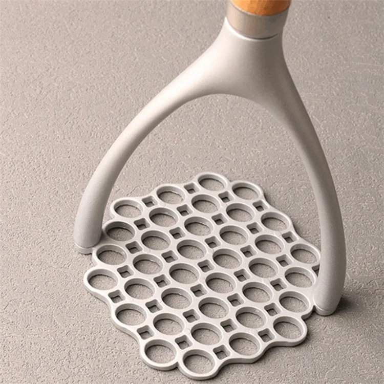 Manual Potato Masher Aluminum Alloy Pumpkin Fruit Masher Presser with Wooden Grip (No FDA, BPA Free)