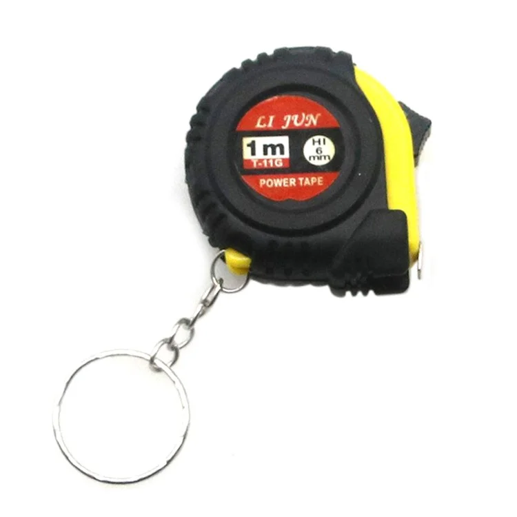 LI JUN 1m Cinta Métrica con Llavero Retráctil Herramienta de Medición de Bolsillo Regla de Madera - Amarillo
