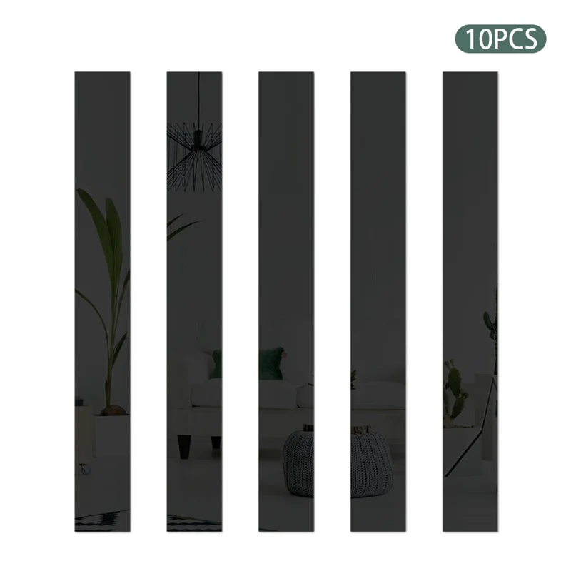 H01210 10Pcs Mirror Stripe Acrylic 3D Wall Stickers Wall Decor for Restaurant TV Background, Size S: 5x20cm - Black