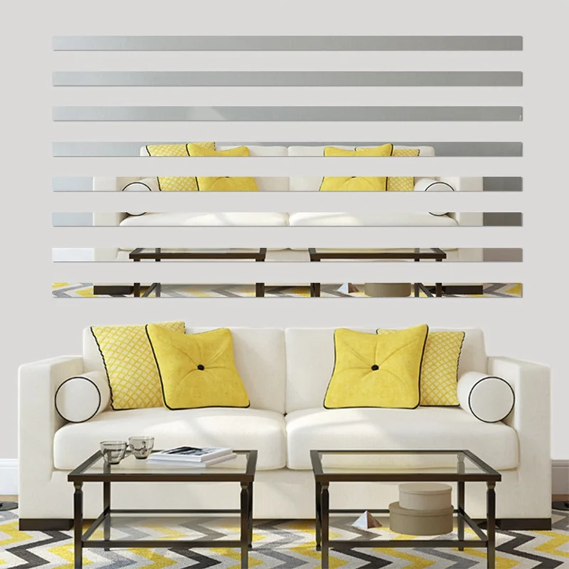 H01210 10Pcs Mirror Stripe Acrylic 3D Wall Stickers Wall Decor for Restaurant TV Background, Size S: 5x20cm - Black
