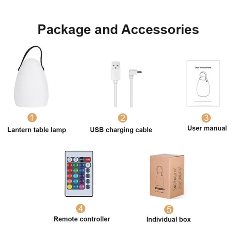 Egg Shape Portable Lantern Table Lamp 16 Colors USB Rechargeable Camping Tent LED Light with Remote Controller