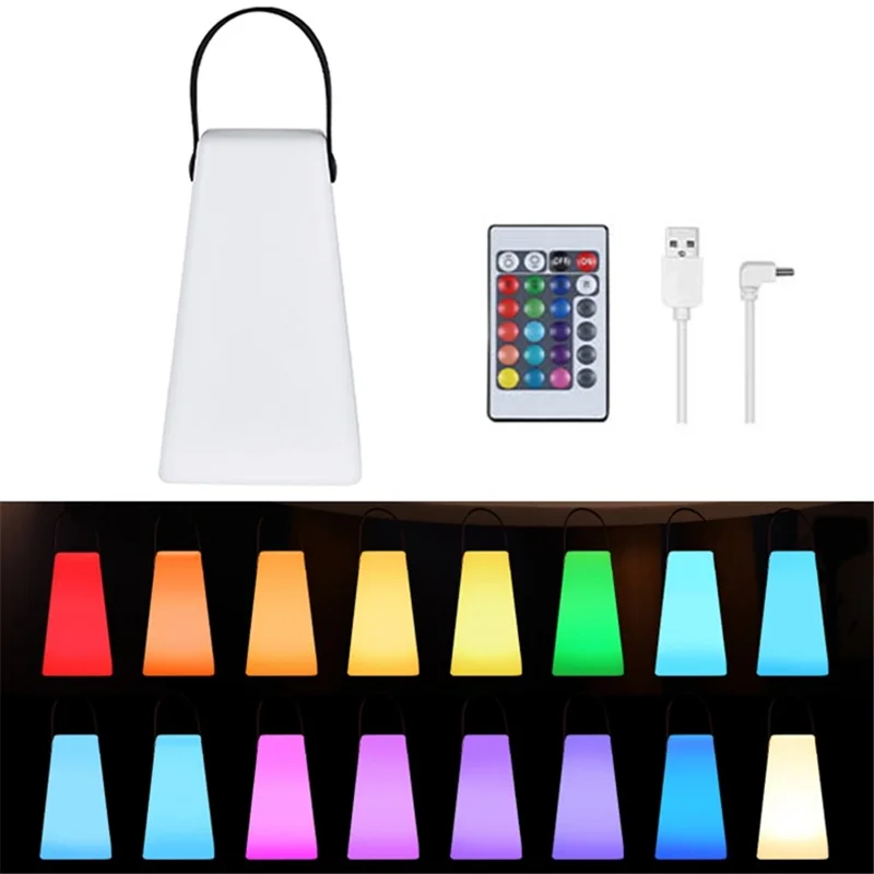 Trapezoid Portable Lantern Lamp 16 Colors Brightness Adjustable USB Rechargeable LED Light with Remote Controller