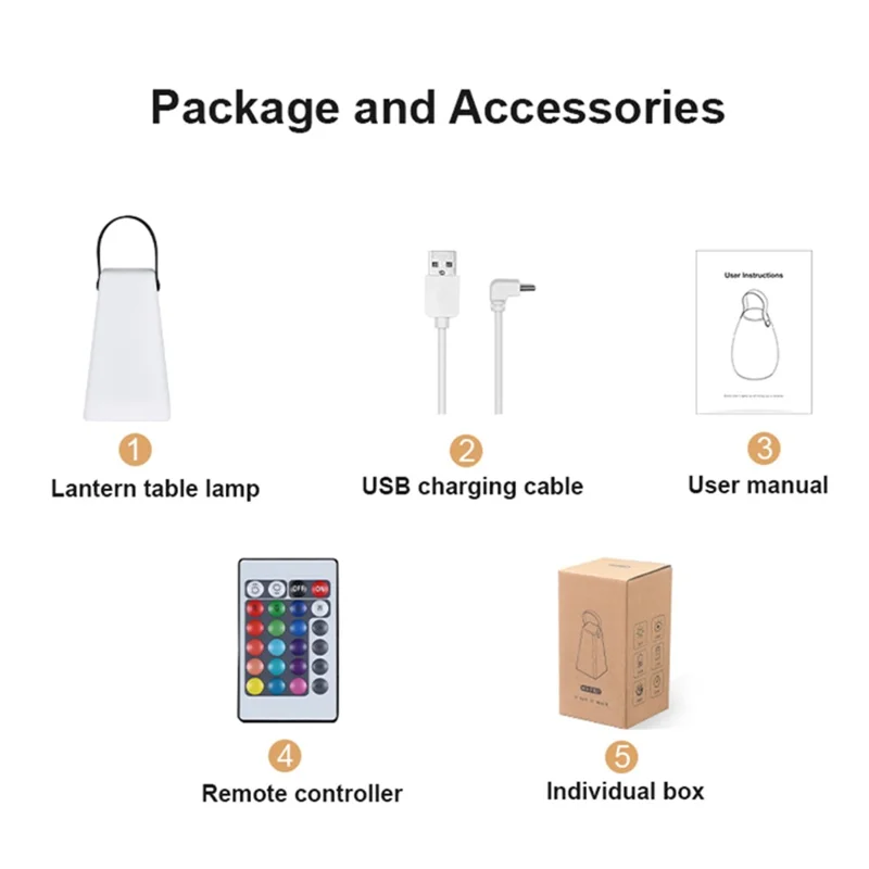 Trapezoid Portable Lantern Lamp 16 Colors Brightness Adjustable USB Rechargeable LED Light with Remote Controller