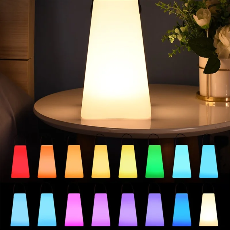 Trapezoid Portable Lantern Lamp 16 Colors Brightness Adjustable USB Rechargeable LED Light with Remote Controller