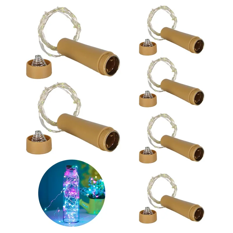 6Pcs / Set 1m 10-LED Wine Bottle Plug String Light Copper Wire LED Christmas Festival Lighting Decor - Multi-Color