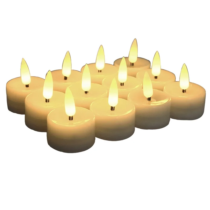 12 Piezas / Establezca Una Pequeña Lámpara de Mesas de Velas Electrónicas de Batería LED de Luz Sin Envejecimiento Para Calabazas, Decoraciones de Bodas, Navidad, Decoración Del Hogar - Luz Blanca Cálida