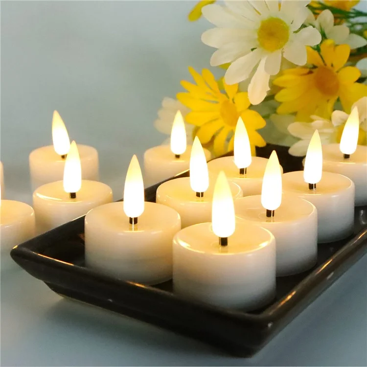 12Peças / Conjunto Pequeno Sem Chama LED Light Battery Electronic Candles Tables Lamp for Pumpkins, Decorações de Casamento, Natal, Decoração de Casa - Luz Branca Quente