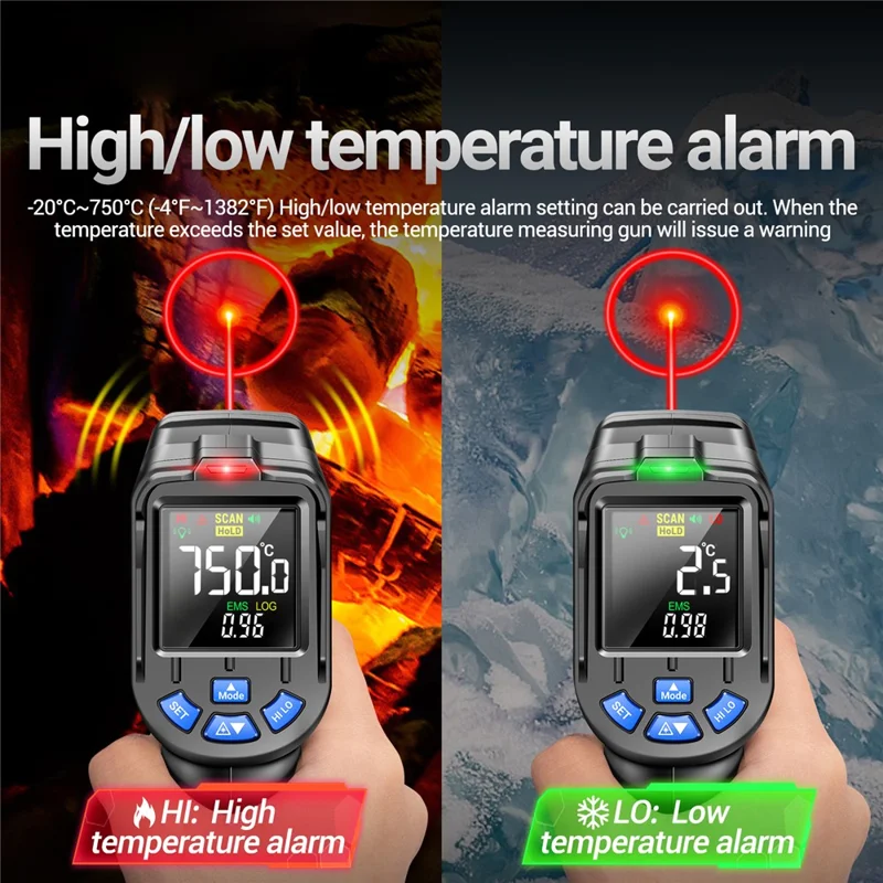 ANENG TH06 Termometement Digital Termomemememento Pistão -20 ° a 750 ° Ferramenta Industrial de Tela Reversa Não Contactada em Contato - Preto