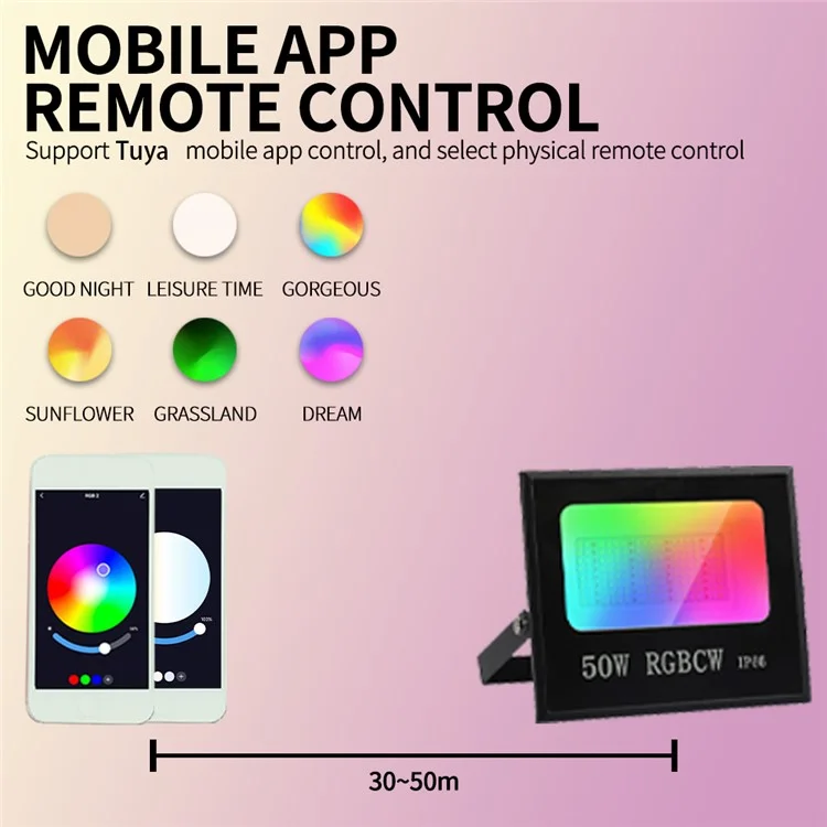 50W Tuya APP Smart LED Light IP66 Impermeabile Lampada RGB a colori per Esterni Fabbrica Magazzino Faretto da Esterno