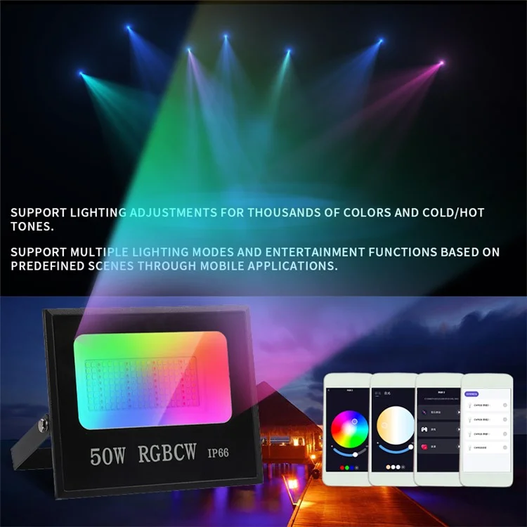 50W Tuya APP Smart LED Light IP66 Impermeabile Lampada RGB a colori per Esterni Fabbrica Magazzino Faretto da Esterno