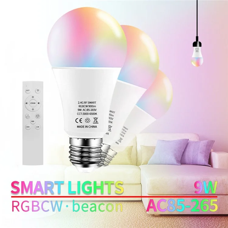 4 unidades / Conjunto da lâmpada inteligente Bluetooth Tuya RGBCW de cor completa com controle de aplicativo e controle remoto