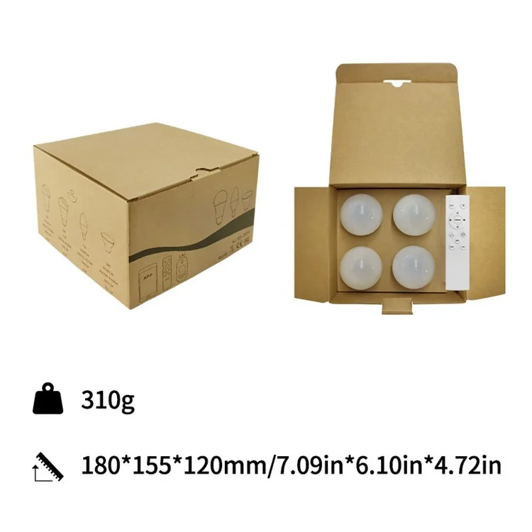 4 unidades / Conjunto da lâmpada inteligente Bluetooth Tuya RGBCW de cor completa com controle de aplicativo e controle remoto
