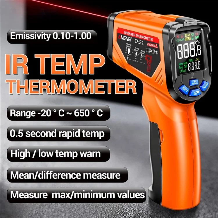 Aneng Th05 Portátiles Portátiles Hommómetros Hommasca -20 ~ 650 Grados Medición de Temperatura Con Pantalla Digital - Naranja