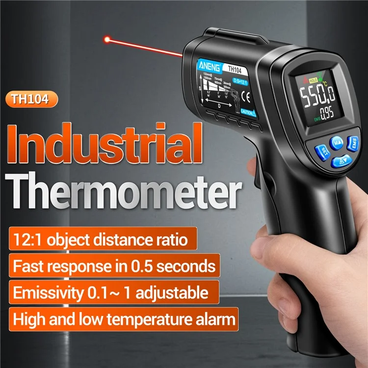 ANENG TH104 Farbbildschirm-Infrarot-Thermometer tragbar -50 bis 550 Grad Temperaturmessung für Industrie, Küche