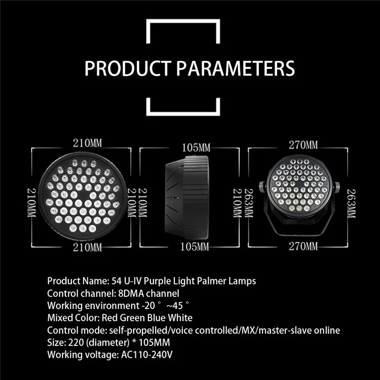 Lumière de scène à LED RVB 54 1W avec télécommande à 2 poignées pour éclairage d'ambiance pour club, KTV, discothèque, fête