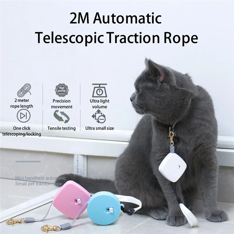 2m Retractable Dog Leash Anti-Pull Strong Nylon Tape Pet Traction Rope for Small Cats Dogs Gifts under 10kg - Square / White