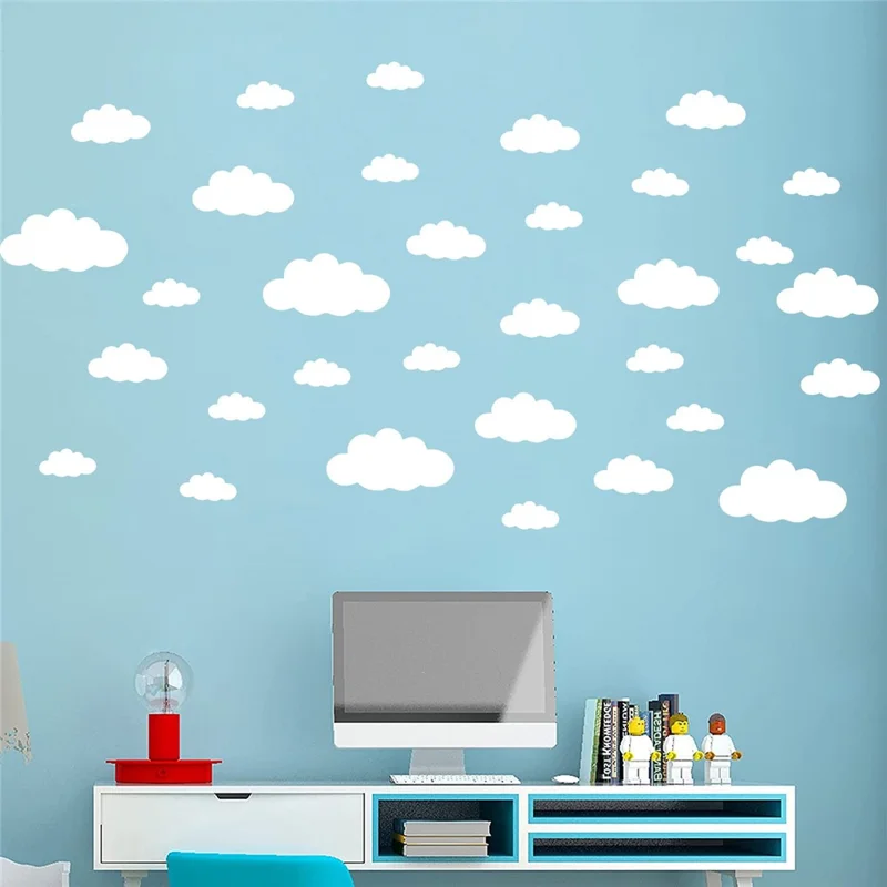 YJ9301 4 Sheets PVC Wall Decor DIY Art Wall Decal Beautiful Cloud Removable Wall Sticker Home Decoration - White