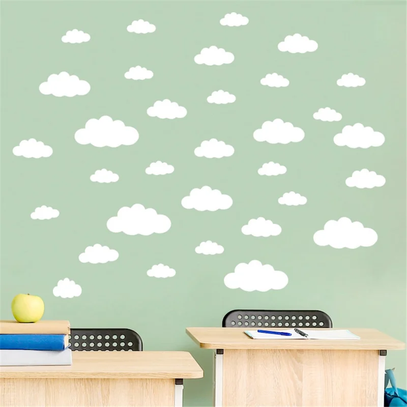 YJ9301 4 Sheets PVC Wall Decor DIY Art Wall Decal Beautiful Cloud Removable Wall Sticker Home Decoration - White