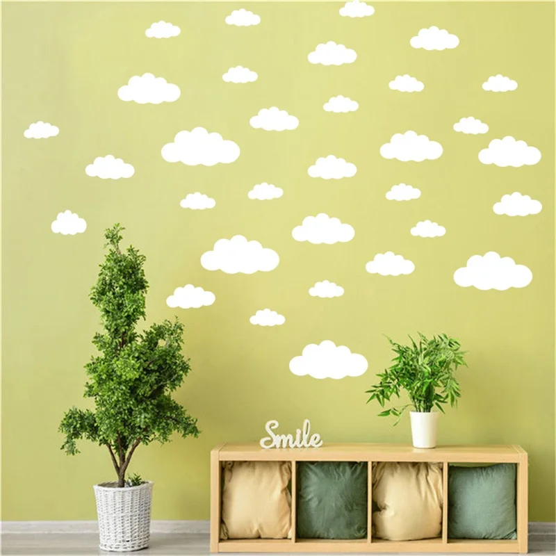 YJ9301 4 Sheets PVC Wall Decor DIY Art Wall Decal Beautiful Cloud Removable Wall Sticker Home Decoration - White