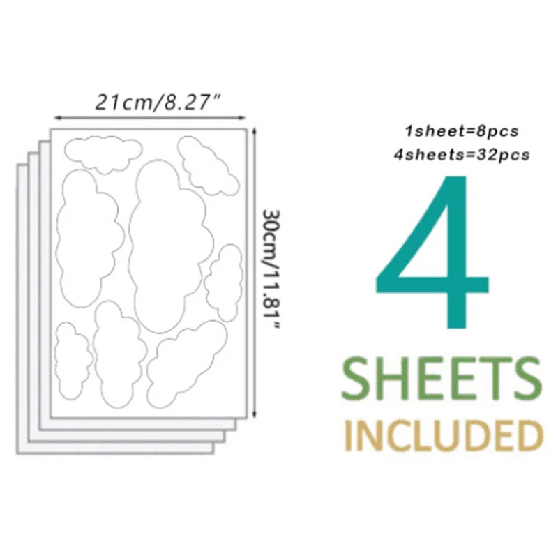 YJ9301 4 Sheets PVC Wall Decor DIY Art Wall Decal Beautiful Cloud Removable Wall Sticker Home Decoration - White