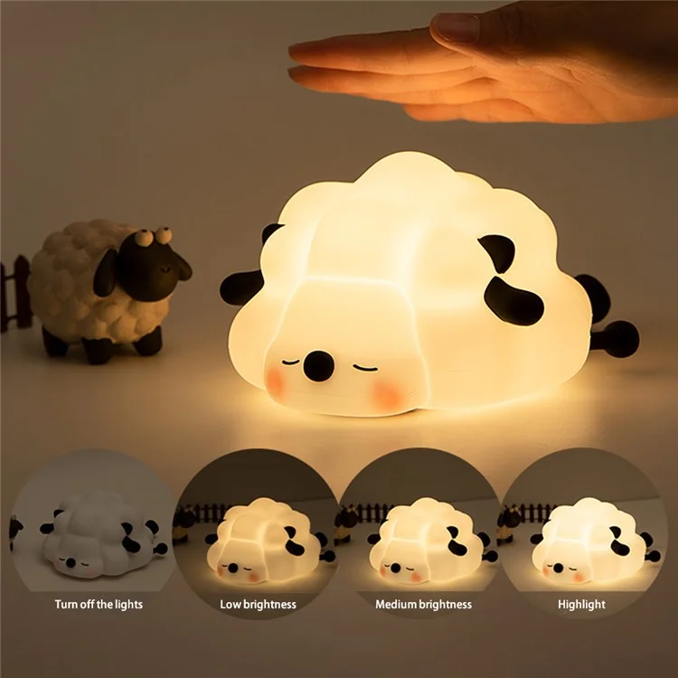 K-1156 Cute Sheep Bedside Sleeping Light Children Creative Night Light Touch Control Dimming Silicone Lamp (CE, FCC, CPC Certificated) - Negro