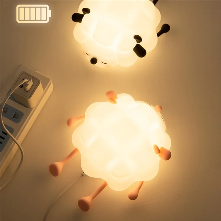 K-1156 Cute Sheep Bedside Sleeping Light Children Creative Night Light Touch Control Dimming Silicone Lamp (CE, FCC, CPC Certificated) - Negro