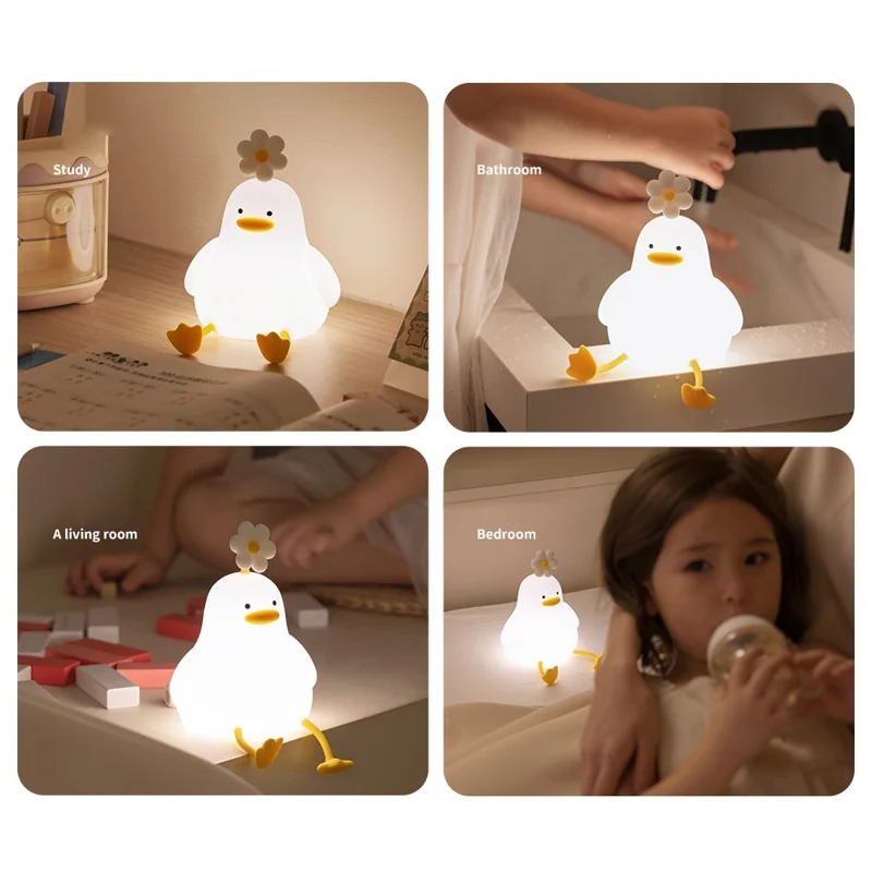 LLD-D09 Creative Duck Night Light Bedside Sleeping Light 3-Level Brightness Adjustment Touch Control Lamp with Phone Holder