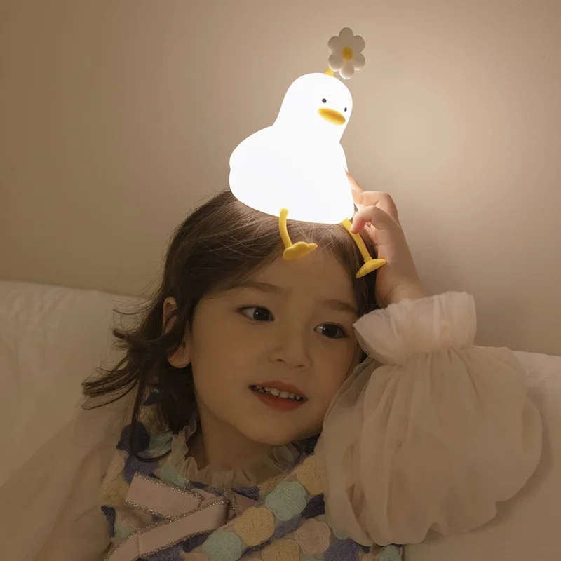 LLD-D09 Creative Duck Night Light Bedside Sleeping Light 3-Level Brightness Adjustment Touch Control Lamp with Phone Holder