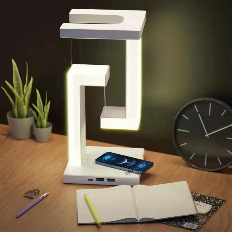 Suspension Anti-Gravity Table Night Lamp Touch Switch Desktop LED Light with Cell Phone Wireless Charging Function (CE Certificated)